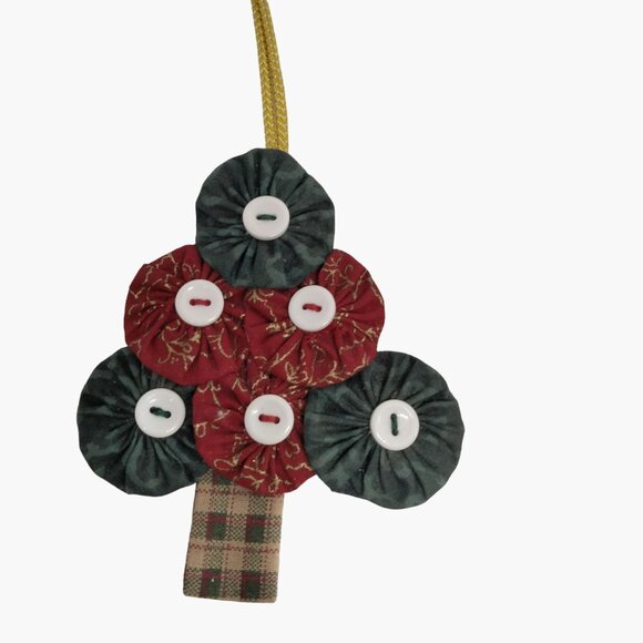 Yoyo Christmas Tree Ornament Button Quilted USA - Picture 5 of 5